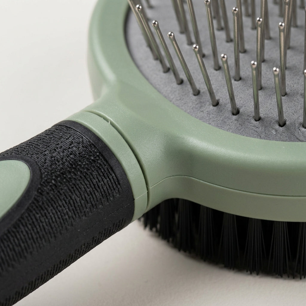 Tucy Double-Sided Pet Grooming Brush 23 cm Sage - Detail view
