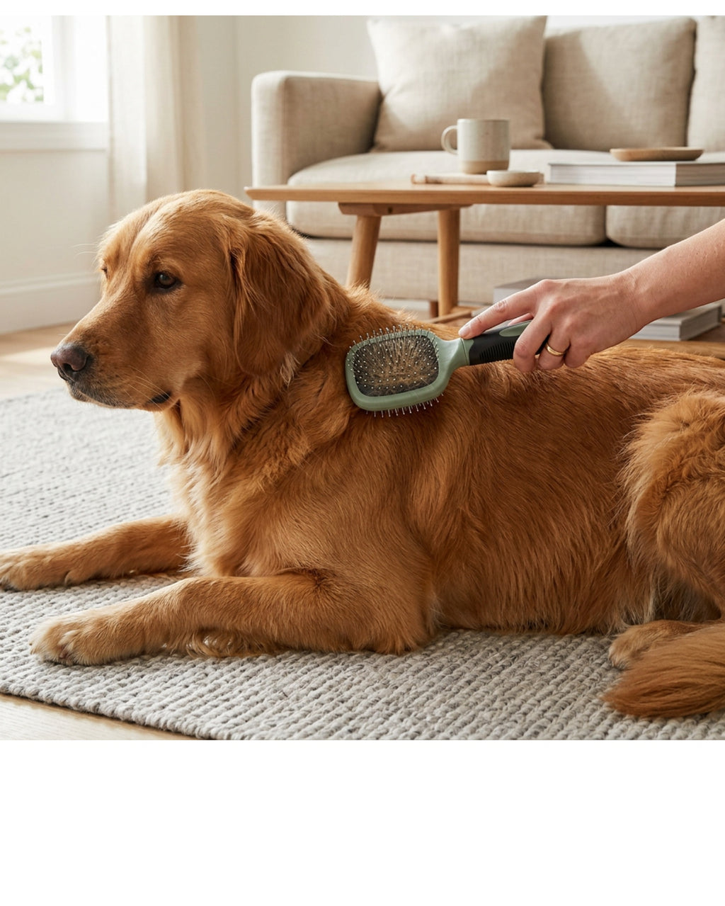 Tucy Double-Sided Pet Grooming Brush 23 cm Sage - Lifestyle view