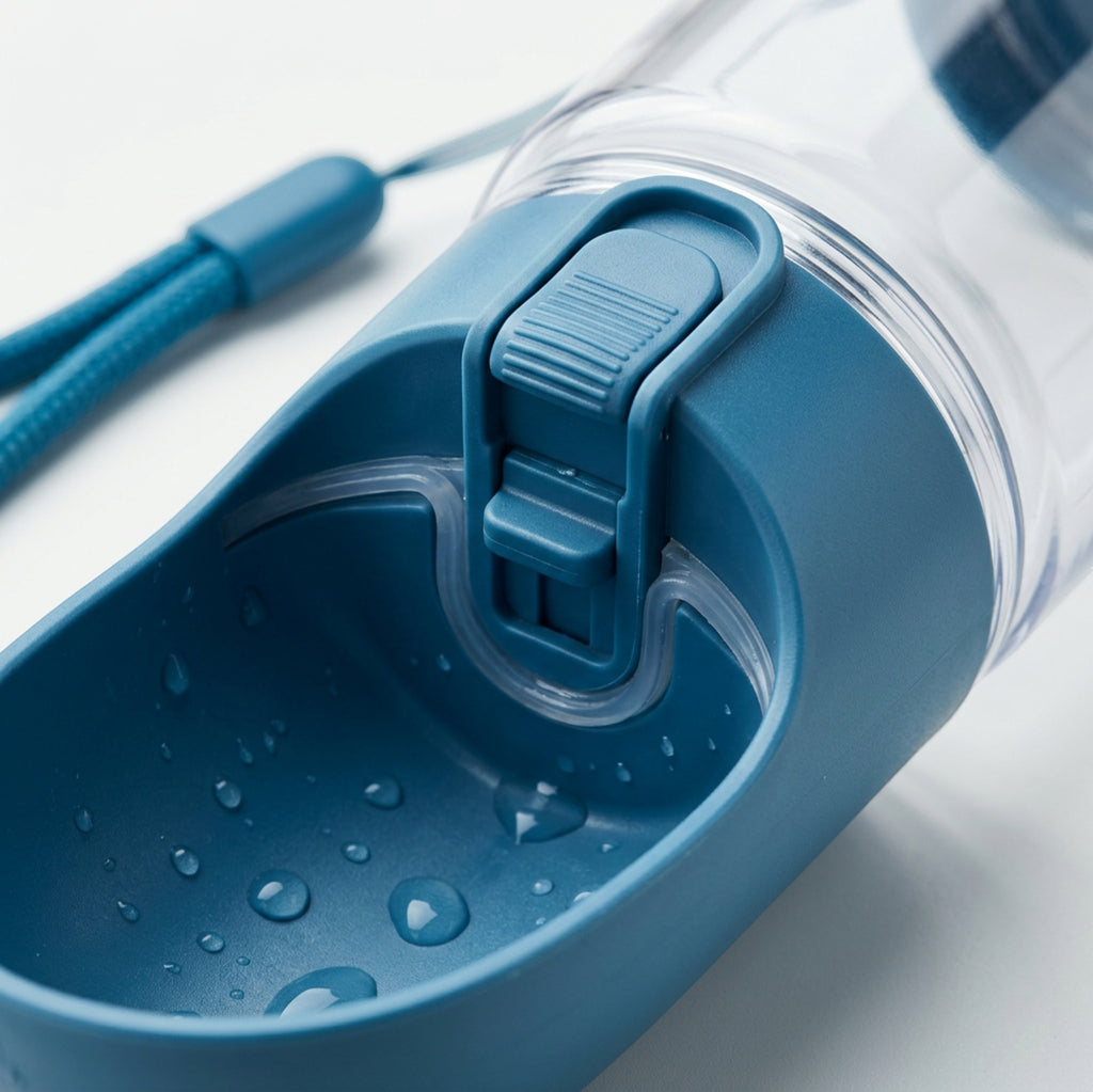 Tucy Pet Travel Water Bottle with Trough 420 ml Ocean Blue - Detail view
